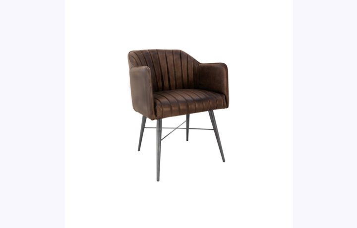 Leather or PU Dining Chairs - Milan Leather and Iron Chair - Brown