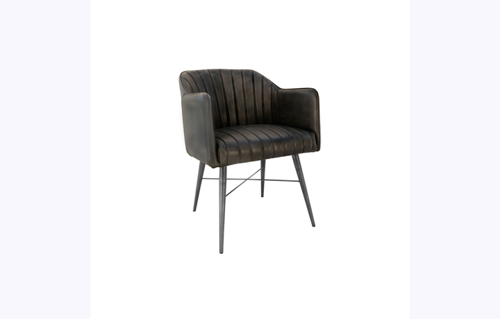 Leather or PU Dining Chairs - Milan Leather and Iron Chair - Dark Grey