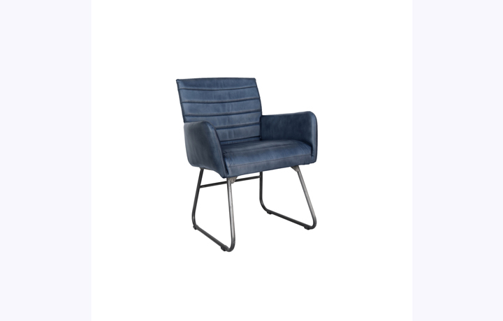 Leather or PU Dining Chairs - Pisa Leather and Iron Dining Chair - Blue