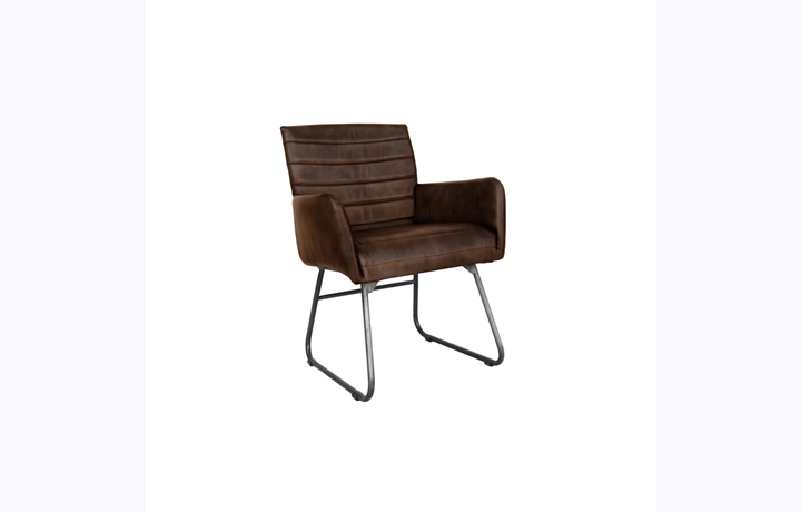 Leather or PU Dining Chairs - Pisa Leather and Iron Dining Chair - Brown