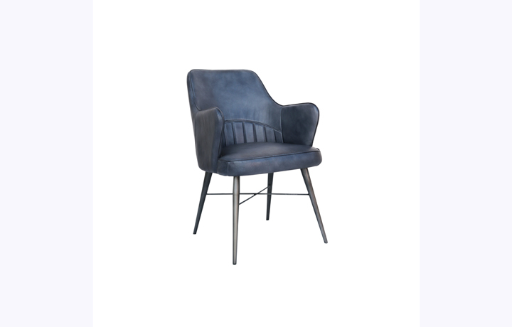 Leather or PU Dining Chairs - Lucia Leather and Iron Dining Chair - Blue