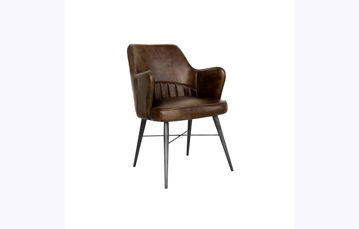 Leather or PU Dining Chairs - Lucia Leather and Iron Dining Chair - Brown