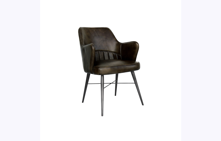 Leather or PU Dining Chairs - Lucia Leather and Iron Dining Chair - Dark Grey