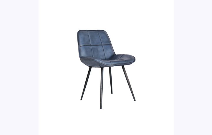 Leather or PU Dining Chairs - Petra Leather and Iron Dining Chair-Blue