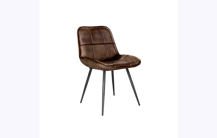 Leather or PU Dining Chairs - Petra Leather and Iron Dining Chair- Brown