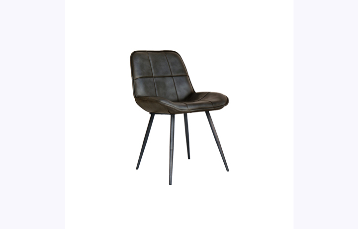 Leather or PU Dining Chairs - Petra Leather and Iron Dining Chair- Dark Grey