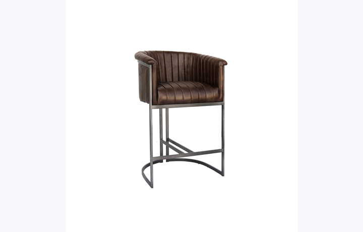Leather or PU Dining Chairs - Santorini Leather and Iron Bar Chair - Brown