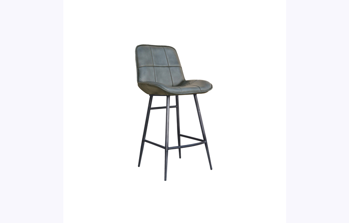 Chairs & Bar Stools - Moda Leather and Iron Bar Stool-Light Grey