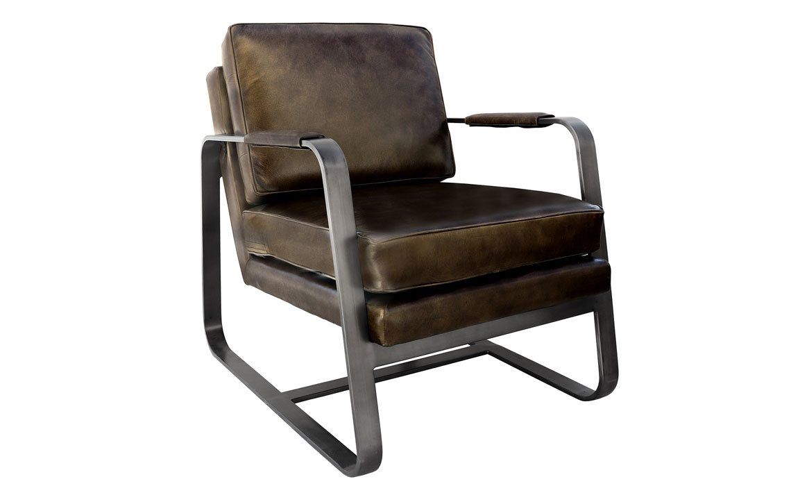 Leather or PU Dining Chairs - Kyro Leather And Iron Accent Chair-Dark Grey