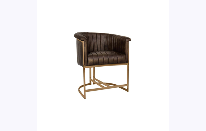 Leather or PU Dining Chairs - Genoa Gold Frame Retro Leather Tub Chair Brown