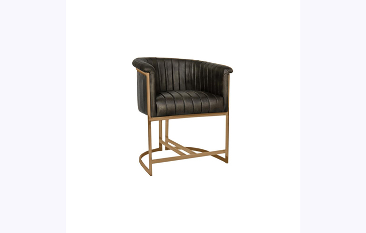 Leather or PU Dining Chairs - Genoa Gold Frame Retro Leather Tub Chair-Dark Grey