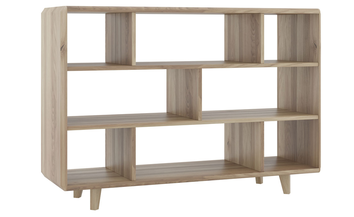 Display Cabinets - Oxford Solid Oak Low Wide Open Display Bookcase