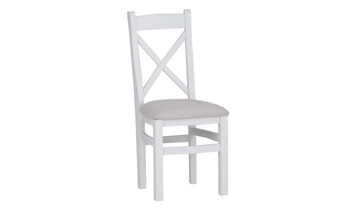 Ashley Painted White Cross Back Chair Fabric Seat