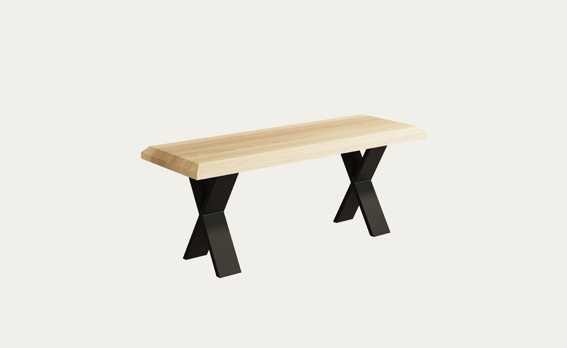 Oslo Solid Oak 120cm Dining Bench With X - Style Metal Leg