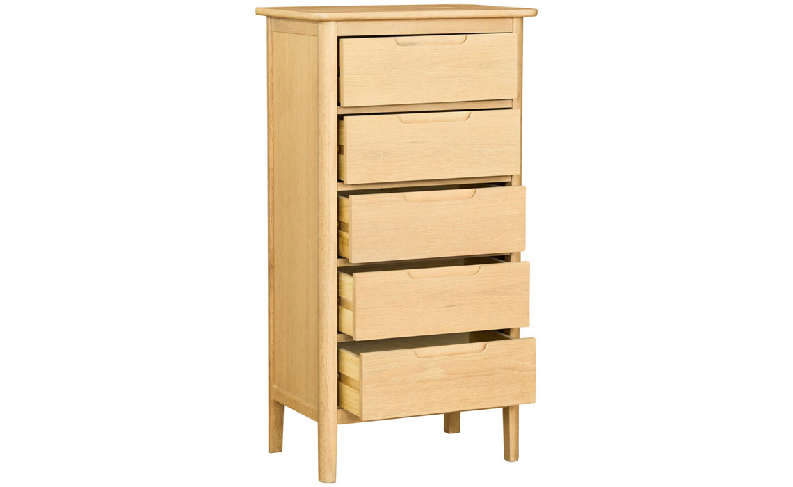 Birka Whitewash  Oak 5 Drawer Wide Chest