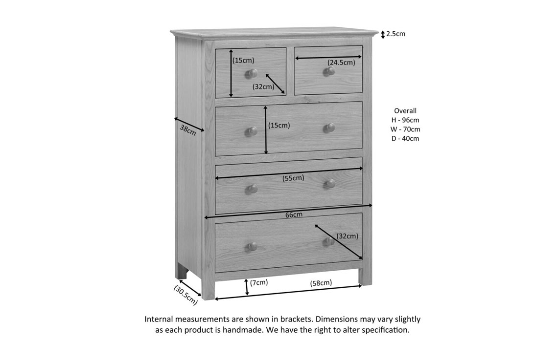 Morland Oak 2 Over 3 Chest Of Drawers