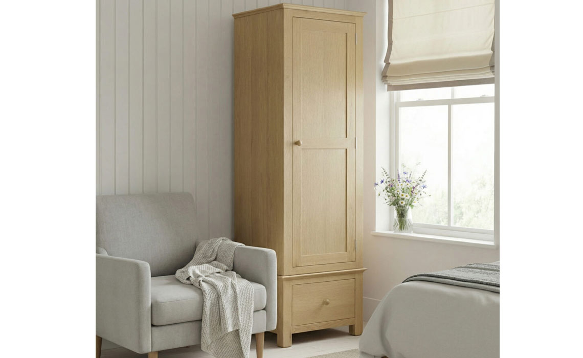Morland Oak Single Wardrobe With Drawer
