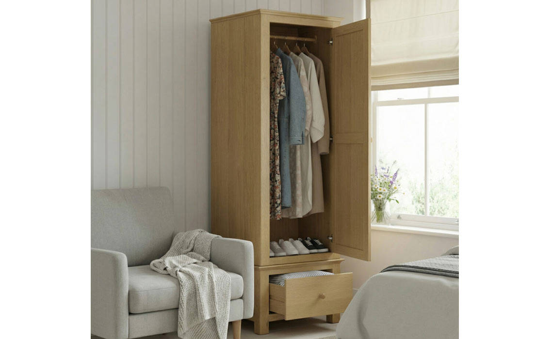 Morland Oak Single Wardrobe With Drawer