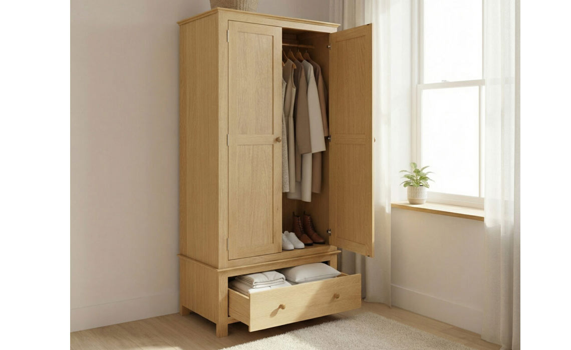 Morland Oak Double Wardrobe With Drawer