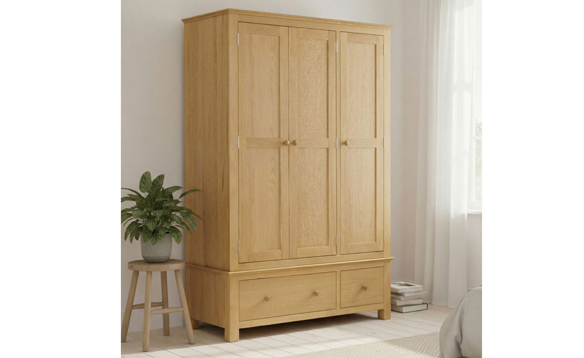 Morland Oak Triple Wardrobe With 2 Drawers
