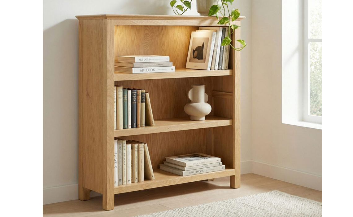 Morland Oak Small Wide Bookcase