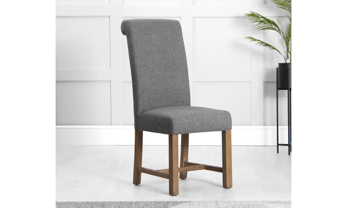 Ambassador Scroll Back Plain Fabric Dining Chair - Grey