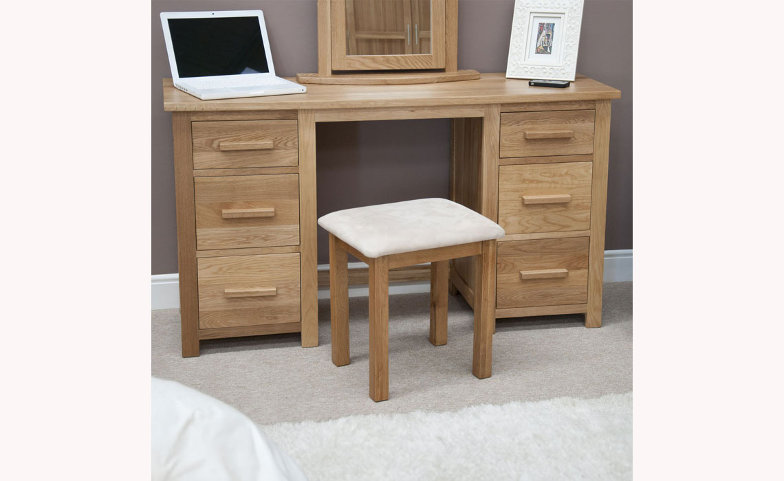 Toulouse Solid Oak Twin Pedestal Dressing Table and Stool