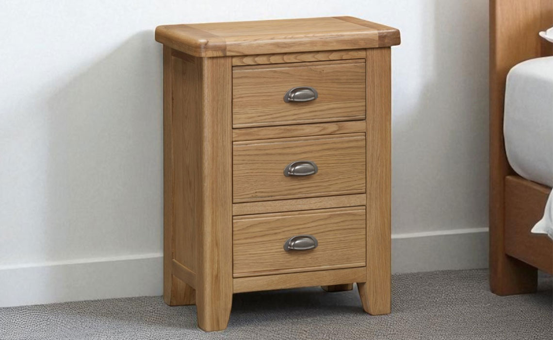 Hopwood Oak 3 Drawer Bedside Cabinet