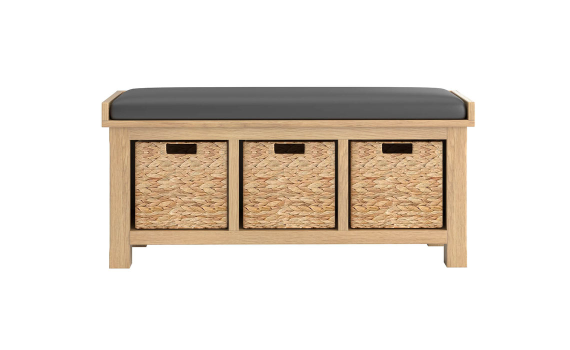 Morgan Oak Storage Bench Seat Fabric Cushion Grey