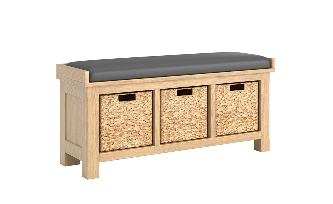 Morgan Oak Storage Bench Seat Fabric Cushion Grey