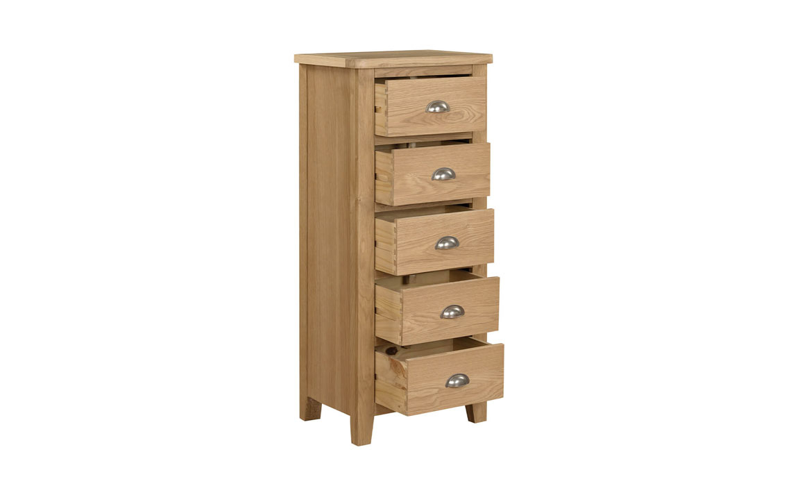 Maldon Oak 5 Drawer Narrow Chest