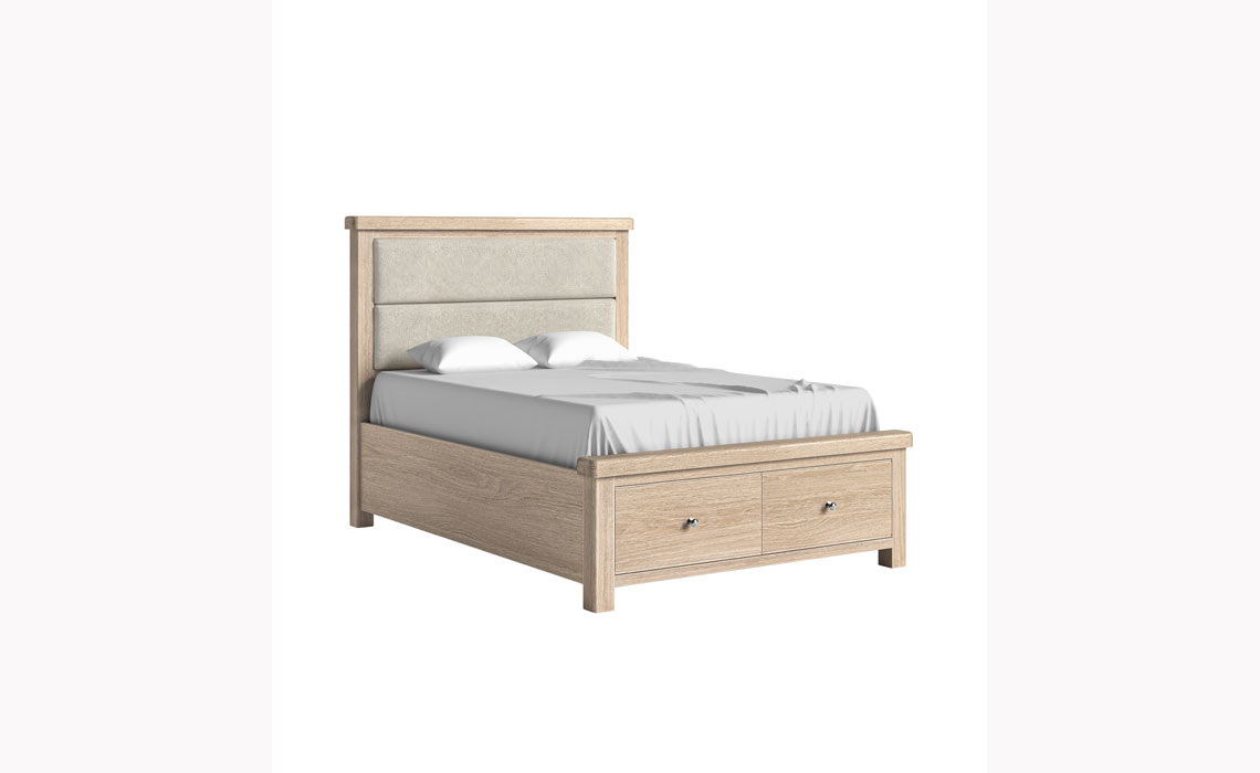 Kensington Whitewash Oak 4ft6 Bed Frame with Headboard And Drawer 