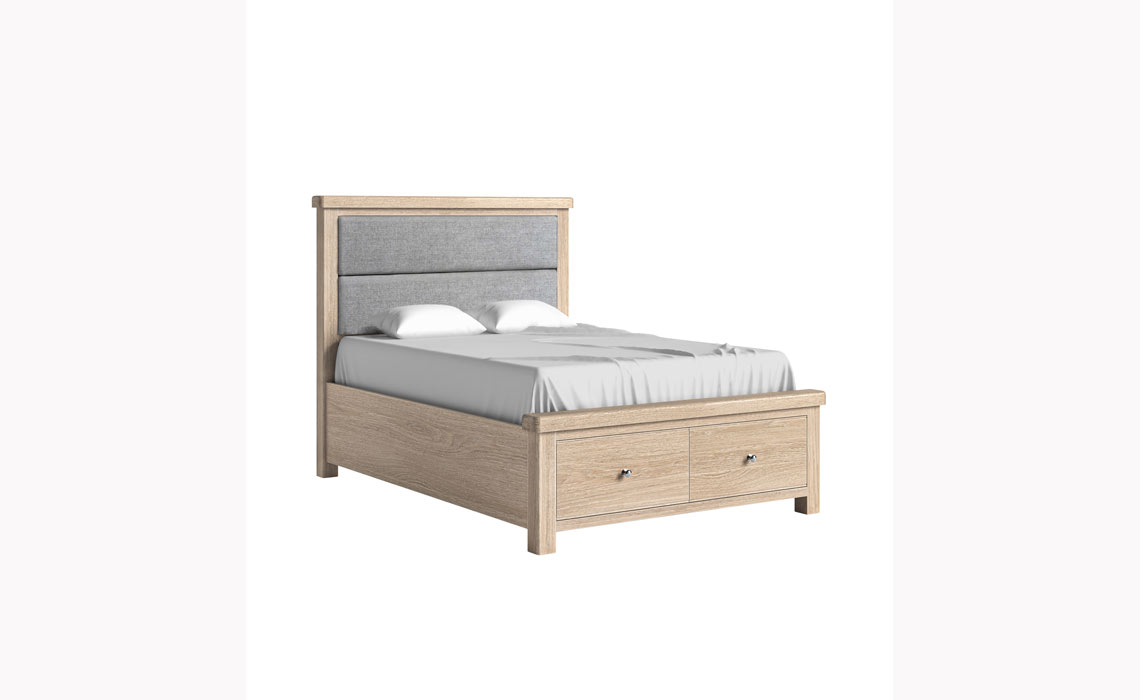 Kensington Whitewash Oak 4ft6 Bed Frame with Headboard And Drawer 