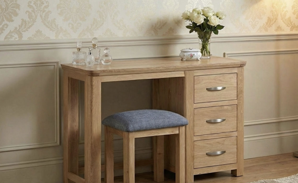 Delamere Oak Dressing Table Set Vanity Table & Stool