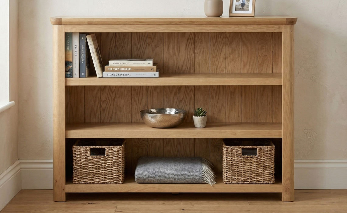 Delamere Oak Low Wide Bookcase