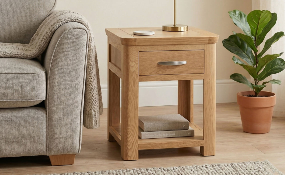 Delamere Oak End Side Table with Drawer