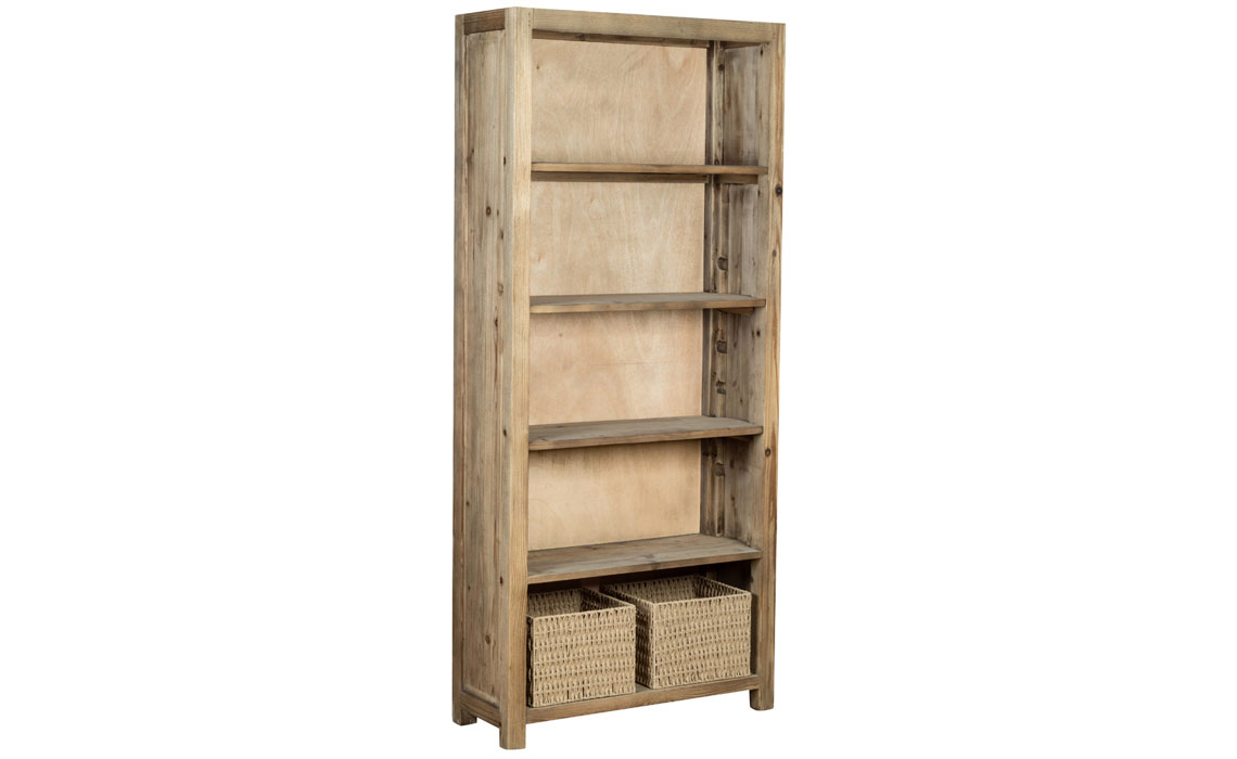 Carlton Reclaimed Pine Bookcase With 2 Baskets