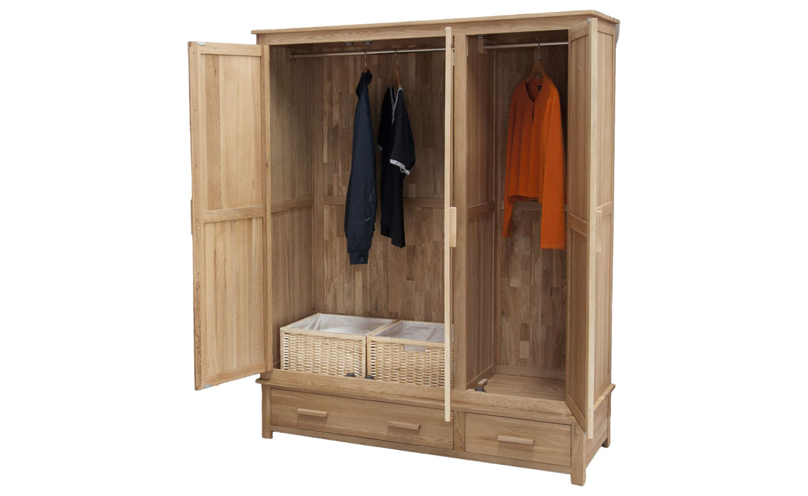 Toulouse Solid Oak Triple Wardrobe with 3 Drawers