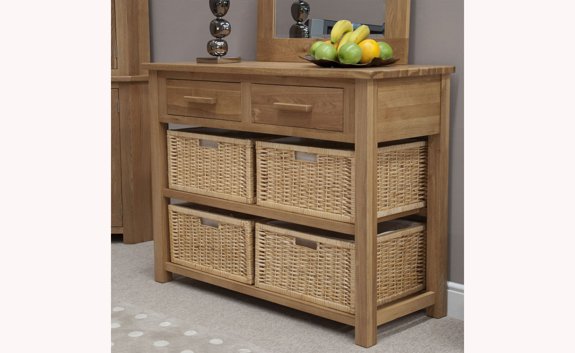 Toulouse Solid Oak  Basket Hall Console Table