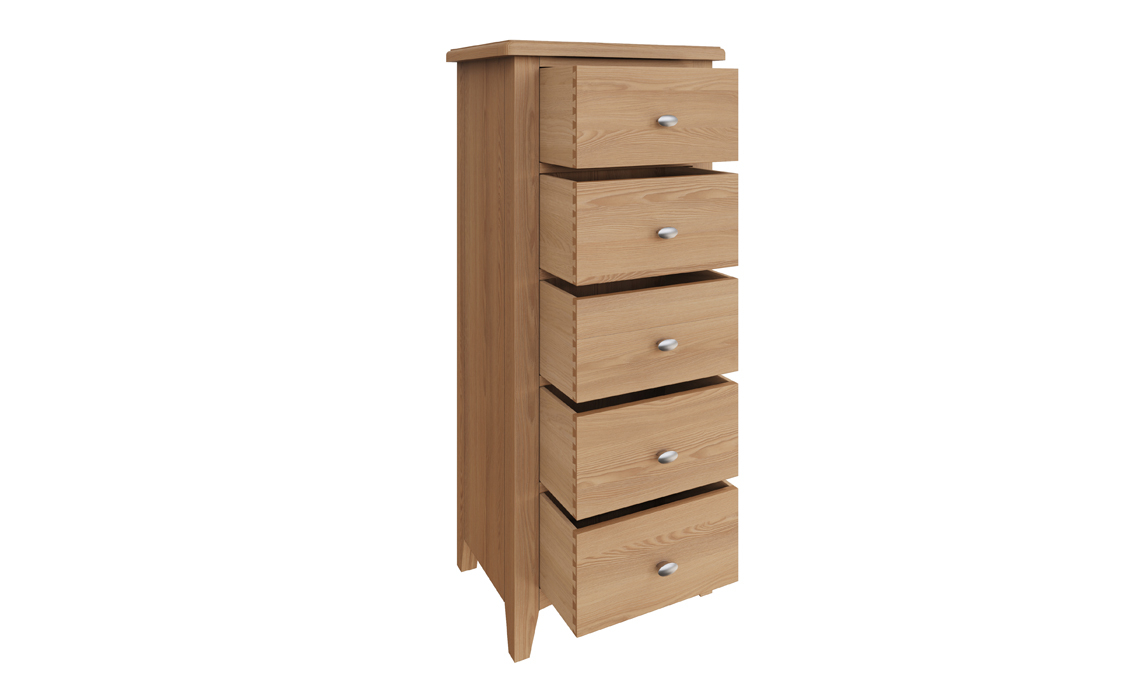 Columbus Oak 5 Drawer Narrow Chest