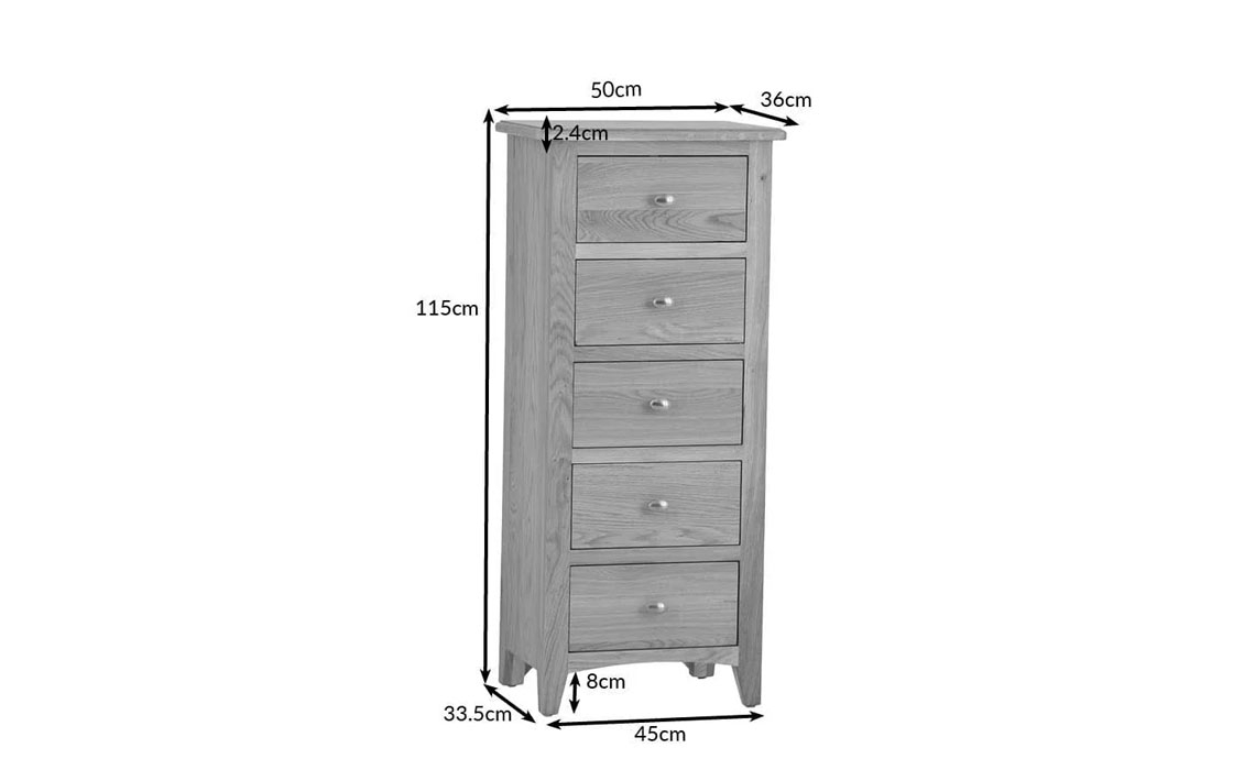 Columbus Oak 5 Drawer Narrow Chest