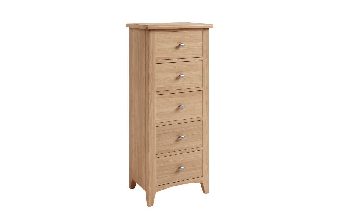 Columbus Oak 5 Drawer Narrow Chest