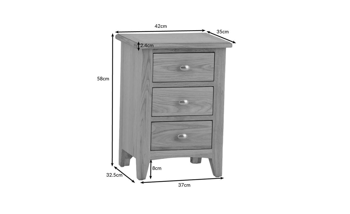 Columbus Oak 3 Drawer Bedside 