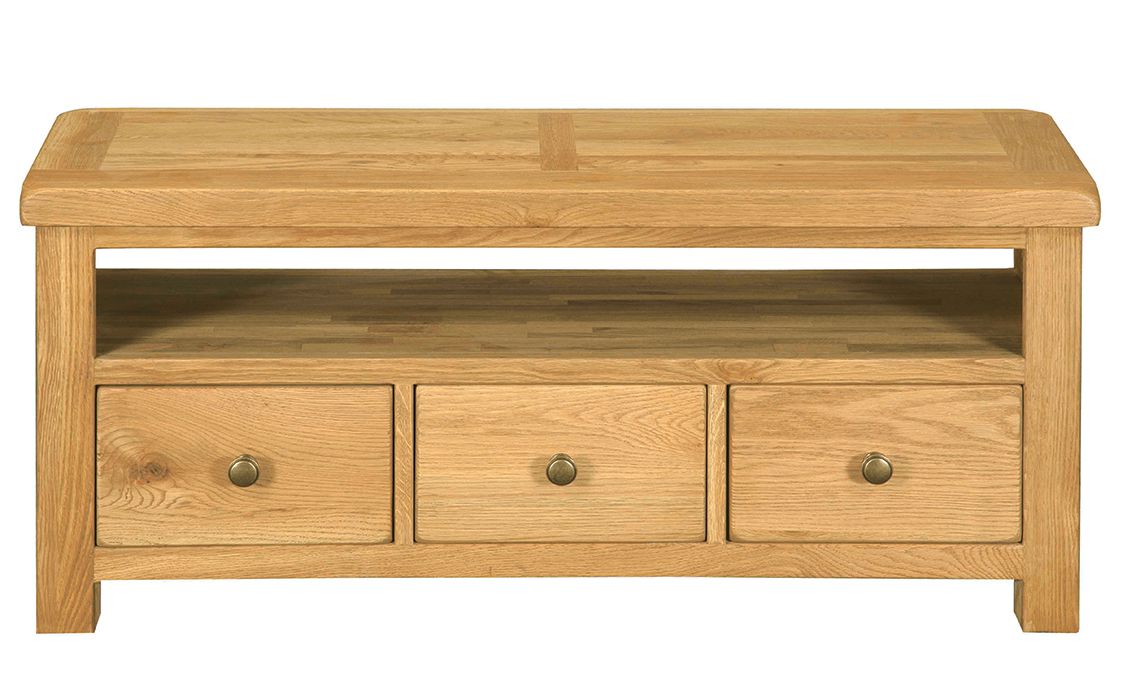 Norfolk Rustic Solid Oak 3 Drawer TV Unit, Solid American Oak with an