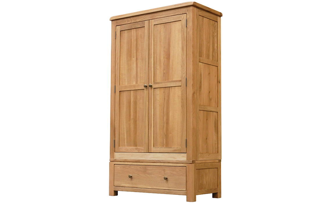 Norfolk Rustic Solid Oak 2 Door 1 Drawer Gents Wardrobe