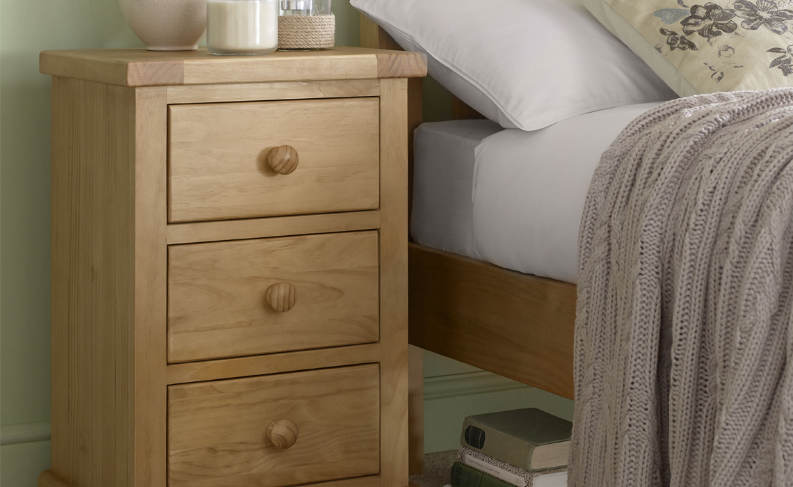 Country Pine Large 3 Drawer Bedside