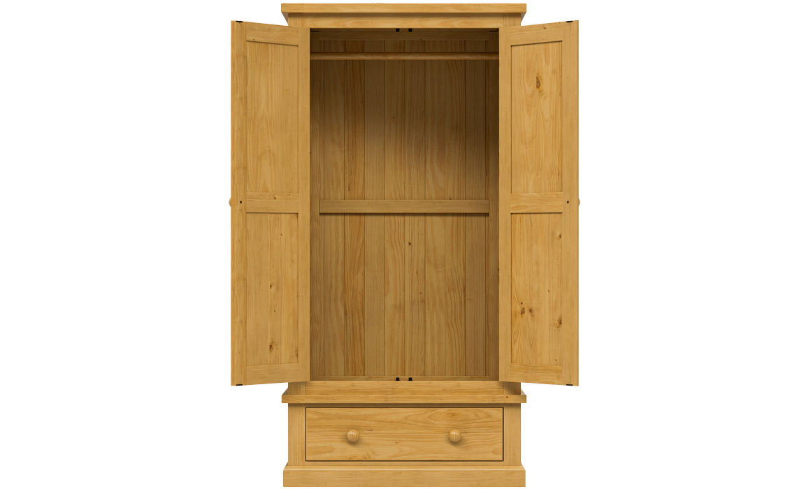 Country Pine  Double Gents Wardrobe With Drawer