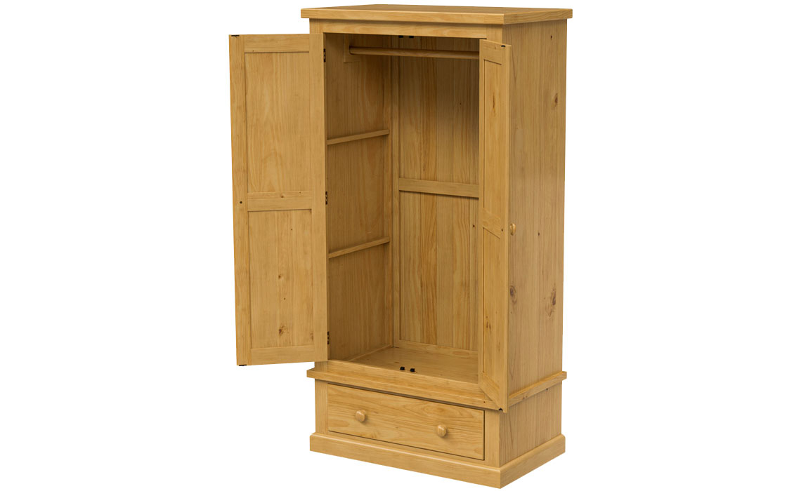 Country Pine  Double Gents Wardrobe With Drawer