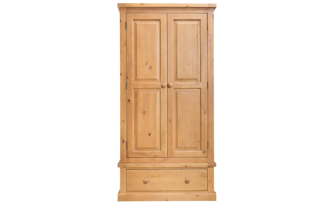 Country Pine  Double Gents Wardrobe With Drawer