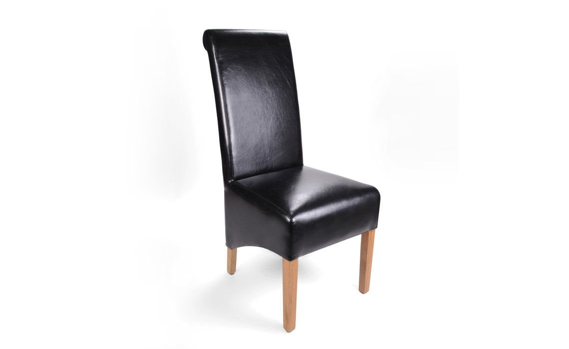 Classic Black Leather Rollback Dining Chair